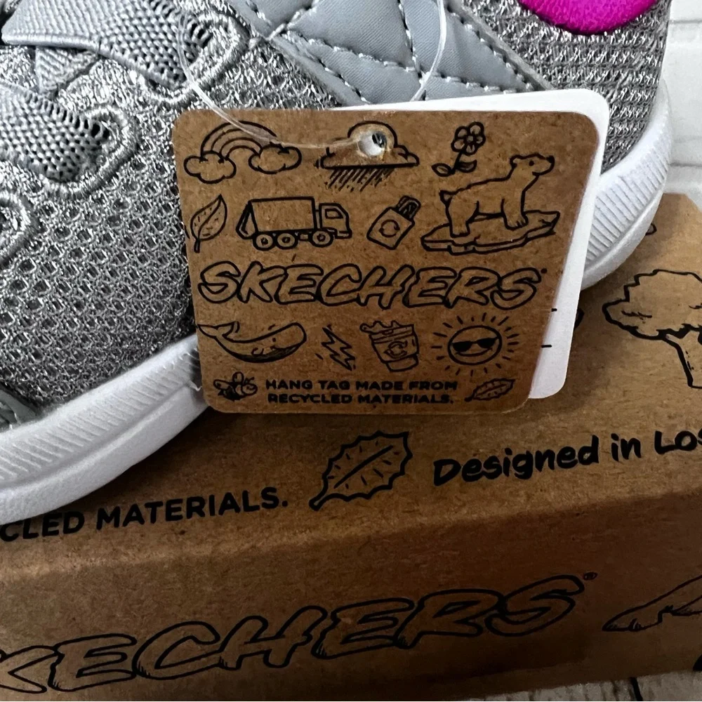 Girl Sz 7 Skechers Toddler Easy Peasy 302885N Gray Pink Silver Washable Sneaker